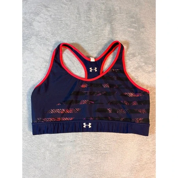 Under Armour Womens Compression Sports Bra Dark Blue Pink Large - Picture 3 of 9